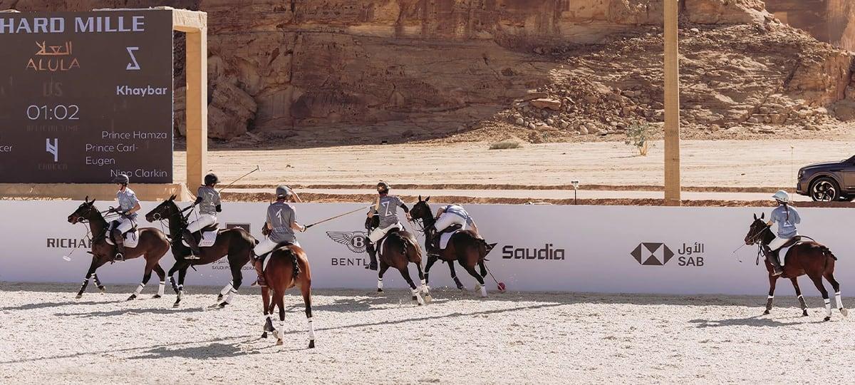 Polo match in AlUla with sponsor boards